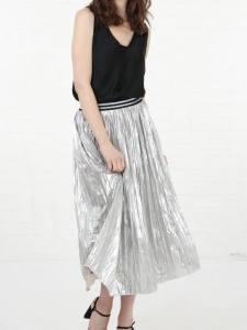 Metallic Pleated Skirt - Silver